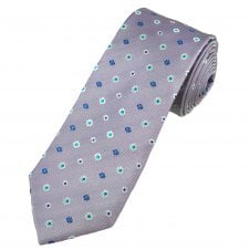 Tresanti Celeste Lilac, Silver, Royal Blue & Turquoise Flower Patterned Narrow Men's Silk Tie