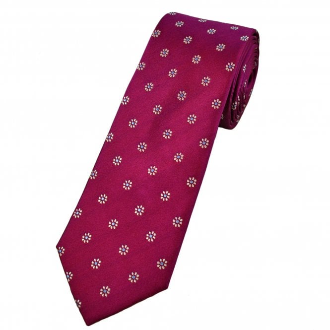 Tresanti Celeste Magenta Pink, White & Light Blue Flower Pattern Men's Designer Silk Tie