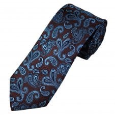 Tresanti Celeste Maroon, Light Blue & Navy Paisley Men's Silk Designer Tie