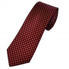Tresanti Celeste Maroon Red & Silver Polka Dot Men's Silk Designer Tie