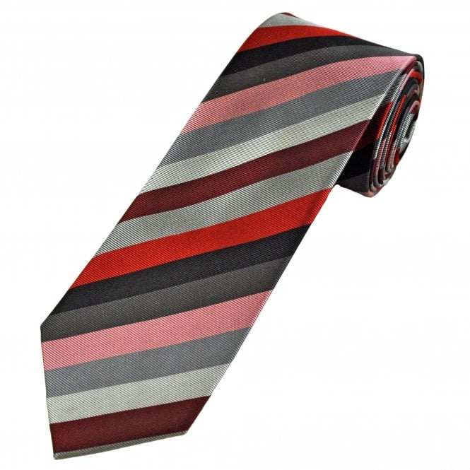 Tresanti Celeste Maroon, Silver, Grey, Pink, Brown & Black Striped Men's Silk Designer Tie