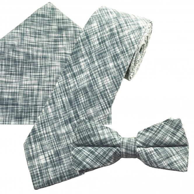 Tresanti Celeste Matching Tie, Bow Tie & Pocket Square 3-Pack Set - Black & White Pattern Linen/Cotton Blend