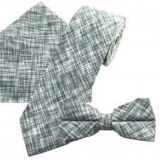 Tresanti Celeste Matching Tie, Bow Tie & Pocket Square 3-Pack Set - Black & White Pattern Linen/Cotton Blend