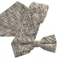 Tresanti Celeste Matching Tie, Bow Tie & Pocket Square 3-Pack Set - Cream, Beige & Brown Pattern Linen/Cotton Blend