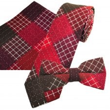 Tresanti Celeste Matching Tie, Bow Tie & Pocket Square 3-Pack Set - Red, Brown & White Check Linen/Cotton Blend