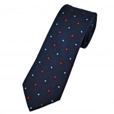 Tresanti Celeste Midnight Blue with Light Blue & Red Polka Dots and Silver Micro Dots Men's Silk Tie