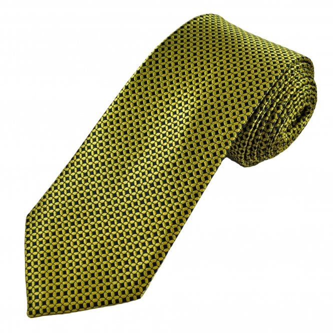 Tresanti Celeste Navy Blue & Acid Yellow Circle Effect Pattern Men's Silk Tie