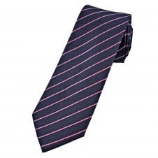 Tresanti Celeste Navy Blue & Baby Pink Pin Stripe Men's Designer Silk Tie