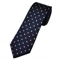 Tresanti Celeste Navy Blue, Baby Pink & Silver Polka Dot Men's Silk Tie