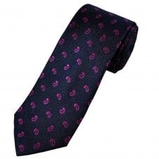 Tresanti Celeste Navy Blue & Black Check with Fuchsia Paisley Silk Men's Designer Tie