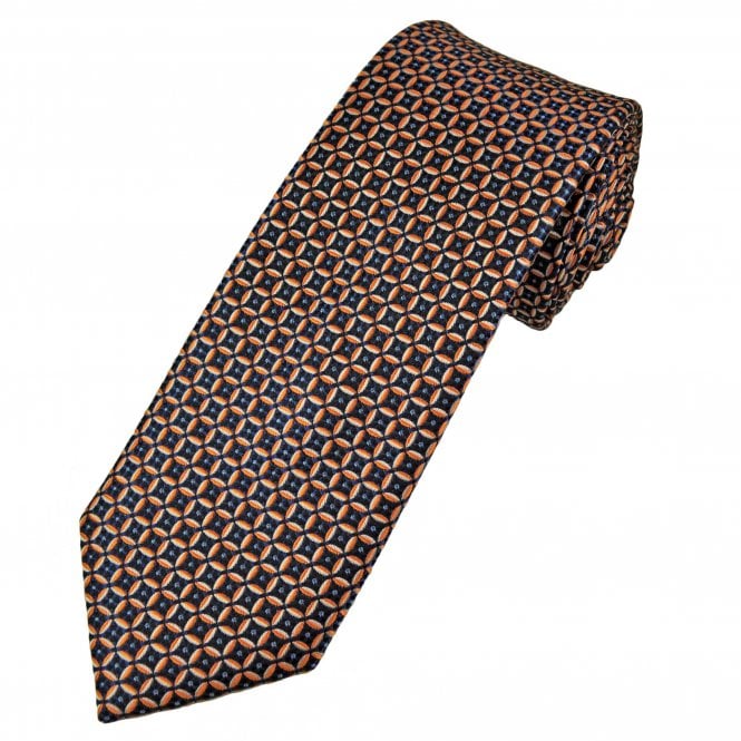 Tresanti Celeste Navy Blue, Black, Orange & Beige Pattern Men's Silk Designer Tie