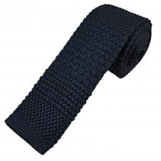 Tresanti Celeste Navy Blue & Black Patterned Silk Knitted Skinny Tie