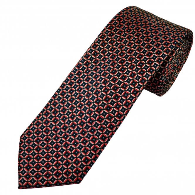 Tresanti Celeste Navy Blue, Black, Red & Silver Pattern Men's Silk Tie