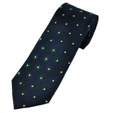 Tresanti Celeste Navy Blue, Bottle Green & Silver Flower Pattern Men's Silk Designer Tie