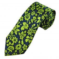 Tresanti Celeste Navy Blue & Bright Green Floral Pattern Men's Silk Tie