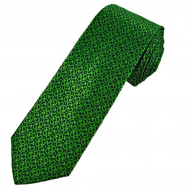 Tresanti Celeste Navy Blue & Bright Green Paisley Pattern Men's Silk Tie