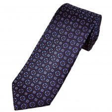 Tresanti Celeste Navy, Blue, Brown & Gold Square & Circle Pattern Men's Silk Tie