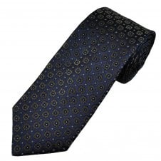 Tresanti Celeste Navy Blue, Brown & Silver Flower Pattern Men's Silk Tie