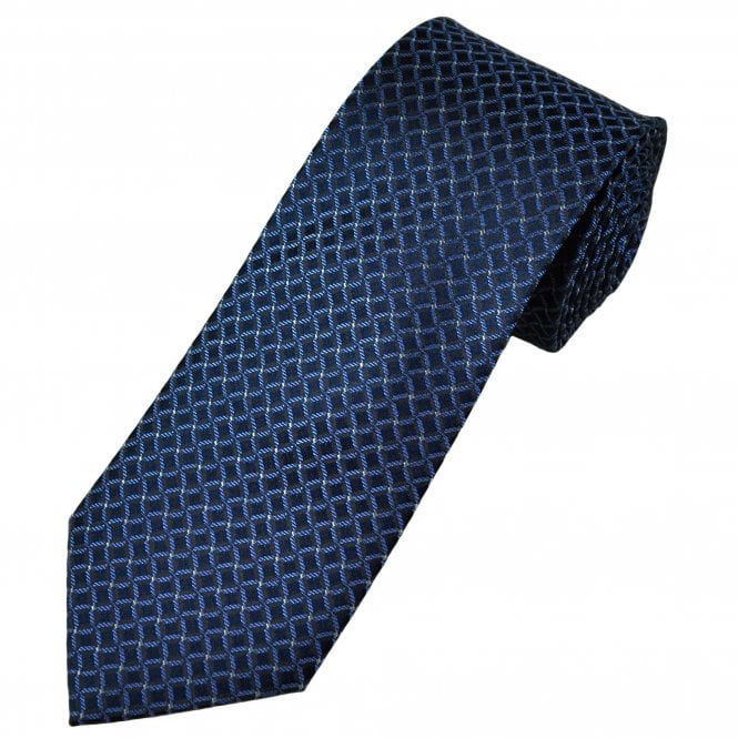 Tresanti Celeste Navy, Blue, Brown & Silver Grey Fishnet Pattern Men's Silk Tie