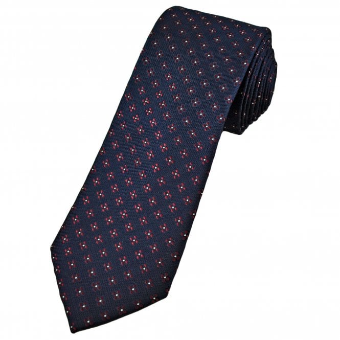 Tresanti Celeste Navy Blue, Burgundy & White Flower Pattern Men's Designer Silk Tie