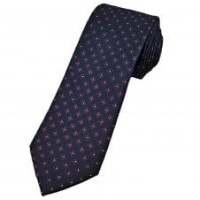 Tresanti Celeste Navy Blue, Burgundy & White Flower Pattern Men's Designer Silk Tie