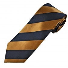 Tresanti Celeste Navy Blue & Caramel Gold Stripe Men's Silk Tie