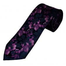 Tresanti Celeste Navy Blue & Cerise Pink Flower Patterned Men's Silk Tie