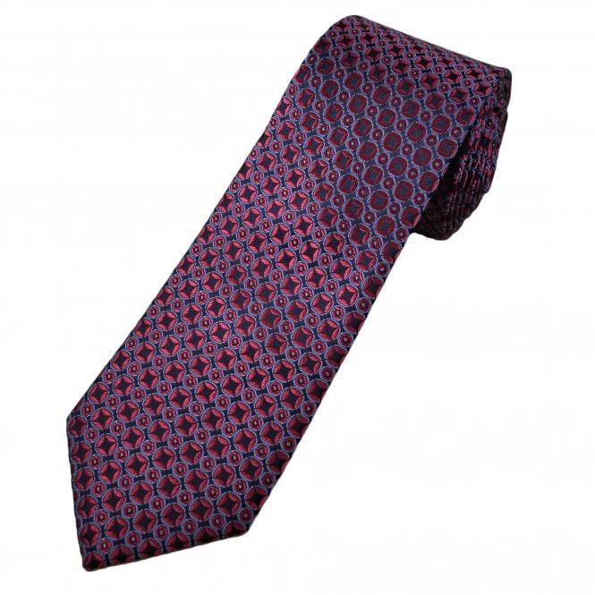 Tresanti Celeste Navy Blue, Coral Pink & Light Blue Pattern Men's Silk Tie