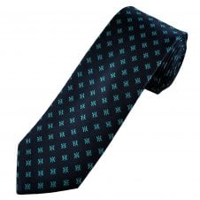 Tresanti Celeste Navy Blue & Cyan Motif Patterned Men's Silk Tie
