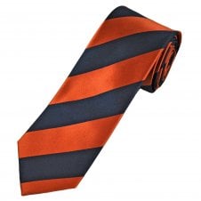 Tresanti Celeste Navy Blue & Dark Orange Stripe Men's Silk Designer Tie