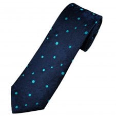 Tresanti Celeste Navy Blue Floral Background with Turquoise Dots Silk Men's Designer Tie