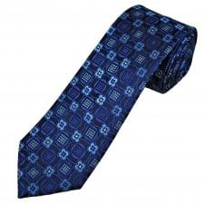 Tresanti Celeste Navy Blue, French Navy & Sky Blue Pattern Men's Silk Tie