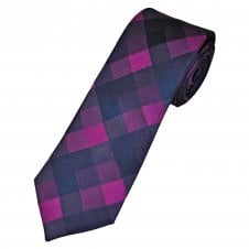 Tresanti Celeste Navy Blue & Fuchsia Pink Checked Men's Silk Designer Tie