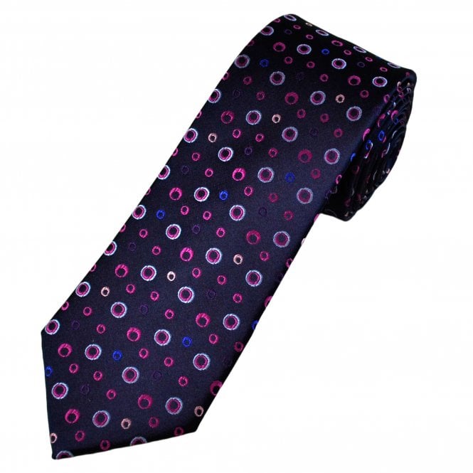 Tresanti Celeste Navy Blue, Fuchsia Pink, Royal Blue, Purple & Silver Circles Pattern Men's Silk Designer Tie