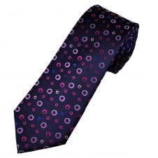 Tresanti Celeste Navy Blue, Fuchsia Pink, Royal Blue, Purple & Silver Circles Pattern Men's Silk Designer Tie