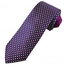 Tresanti Celeste Navy Blue, Fuchsia & Silver Checked Men's Silk Designer Tie (With Contrast Tail)