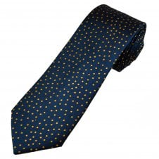 Tresanti Celeste Navy Blue & Gold Polka Dot Men's Silk Designer Tie