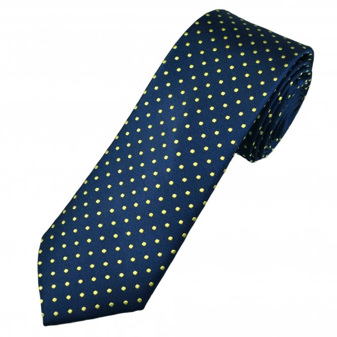 Tresanti Celeste Navy Blue & Gold Polka Dot Men's Silk Tie (With Contrast Tail)