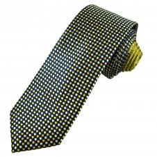 Tresanti Celeste Navy Blue, Gold & Silver Checked Men's Silk Designer Tie (With Contrast Tail)