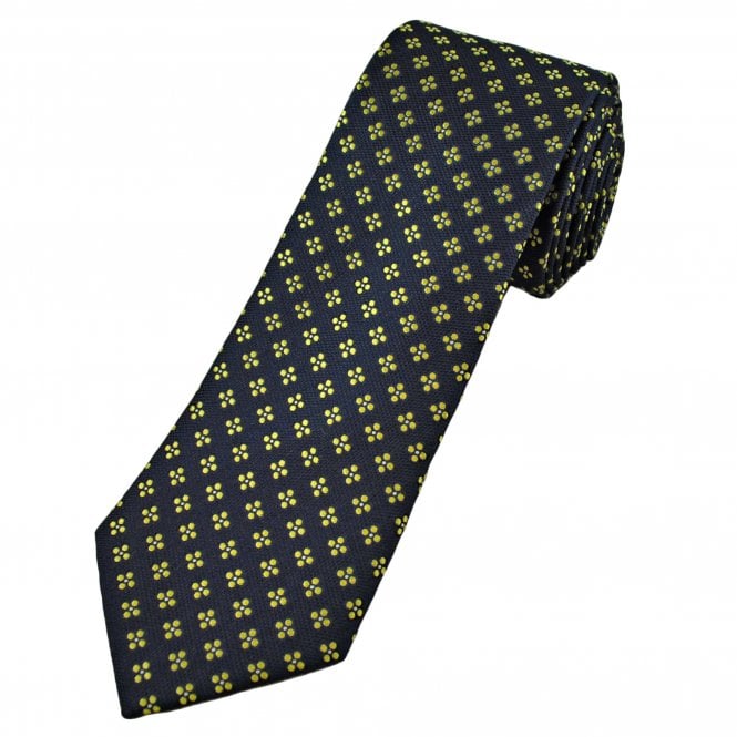 Tresanti Celeste Navy Blue, Gold & Silver Flower Pattern Men's Designer Silk Tie
