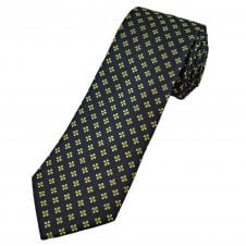 Tresanti Celeste Navy Blue, Gold & Silver Flower Pattern Men's Designer Silk Tie