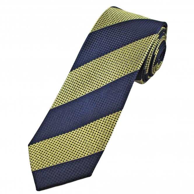 Tresanti Celeste Navy Blue & Gold Textured Stripe Patterned Men's Designer Silk Tie