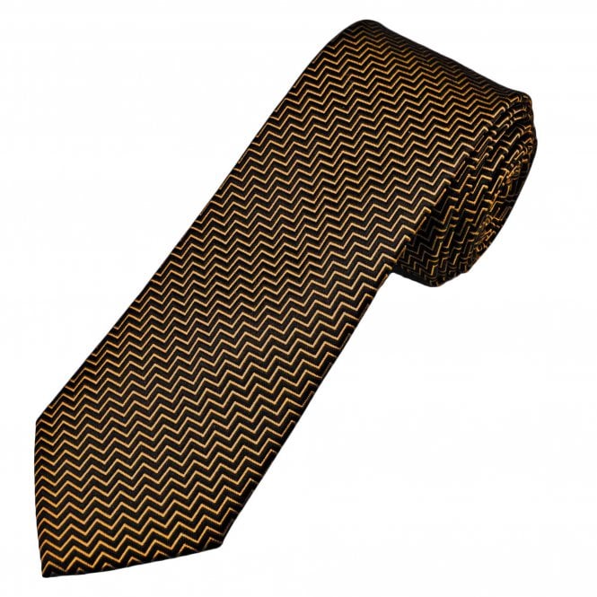 Tresanti Celeste Navy Blue & Gold Zig Zag Pattern Men's Silk Tie