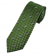 Tresanti Celeste Navy Blue & Green Checked With Silver Flower Patterned Men's Silk Tie
