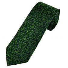 Tresanti Celeste Navy Blue & Green Flower Patterned Men's Silk Tie