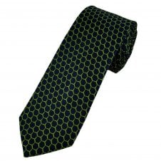 Tresanti Celeste Navy Blue & Green Honeycomb Patterned Men's Silk Tie