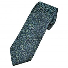 Tresanti Celeste Navy Blue, Green, Lime & Silver Floral Pattern Men's Silk Designer Tie