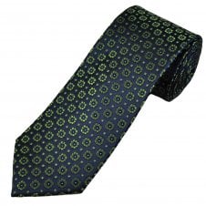 Tresanti Celeste Navy Blue, Green & Silver Flower Pattern Men's Silk Tie
