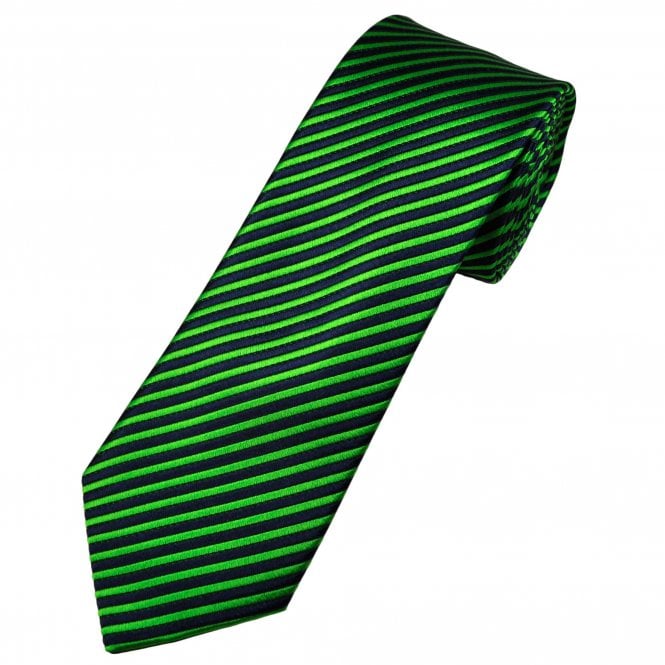 Tresanti Celeste Navy Blue & Green Stripe Men's Silk Tie