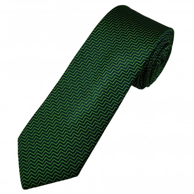 Tresanti Celeste Navy Blue & Green Zig Zag Pattern Men's Silk Tie
